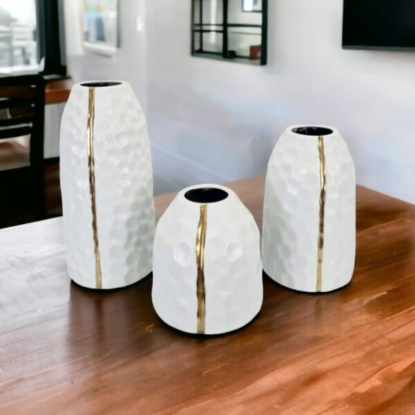 White Dried Flower Honeycomb Vase with Golden Trim