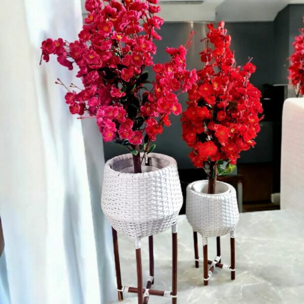 Wicker Plant Stands Set in White